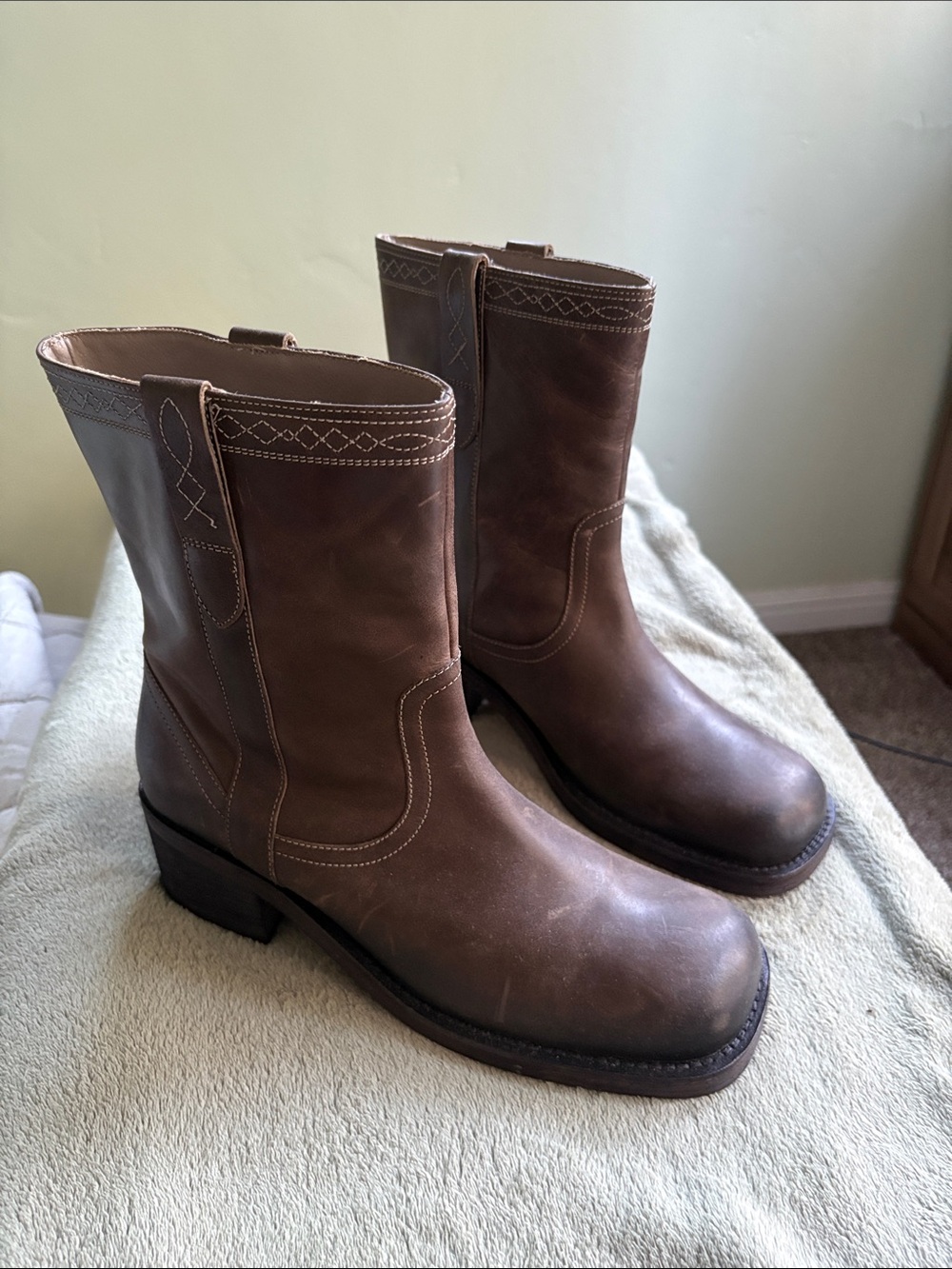 Free People Brown Leather Western Ankle Boots